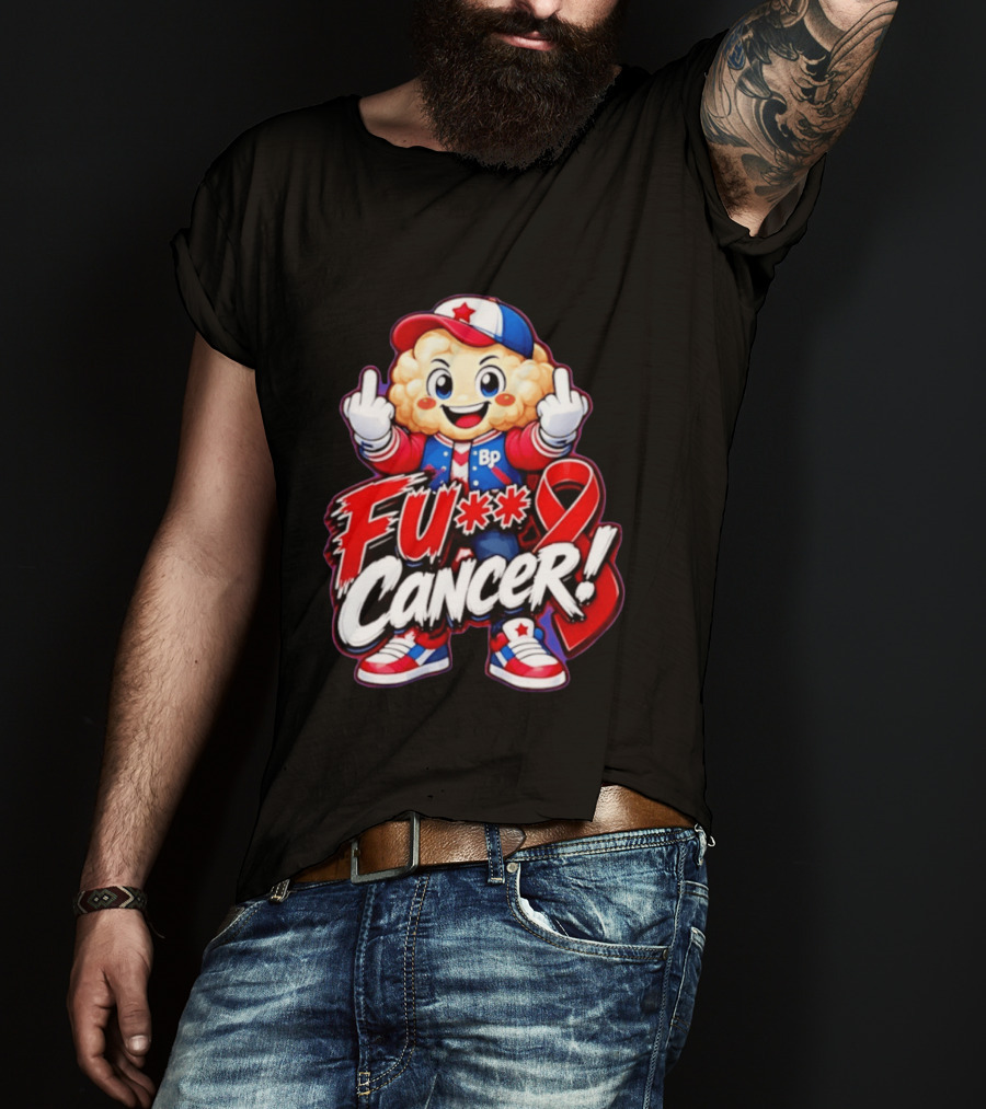 Cancer Awareness With Cauliflower Character And Red Ribbon T-Shirt