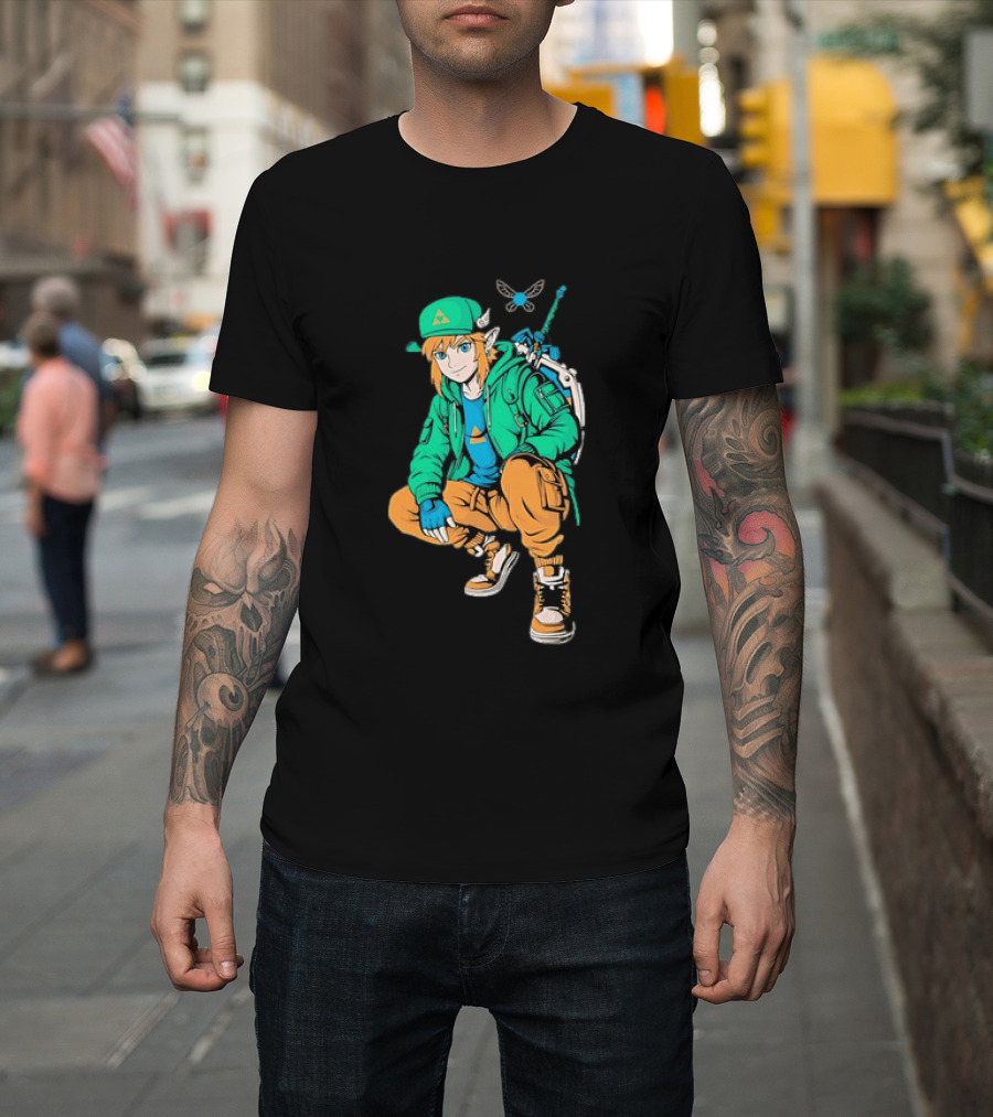 Link Legend Of Zelda Streetwear Style With Sword And Navi T-Shirt