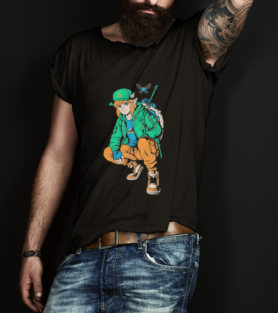 Link Legend Of Zelda Streetwear Style With Sword And Navi T-Shirt