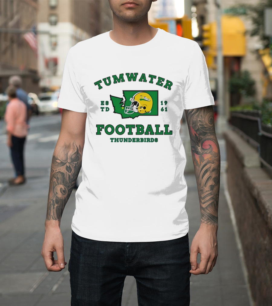 Tumwater Football Thunderbirds 1961 Estd Helmet And Washington State T-Shirt