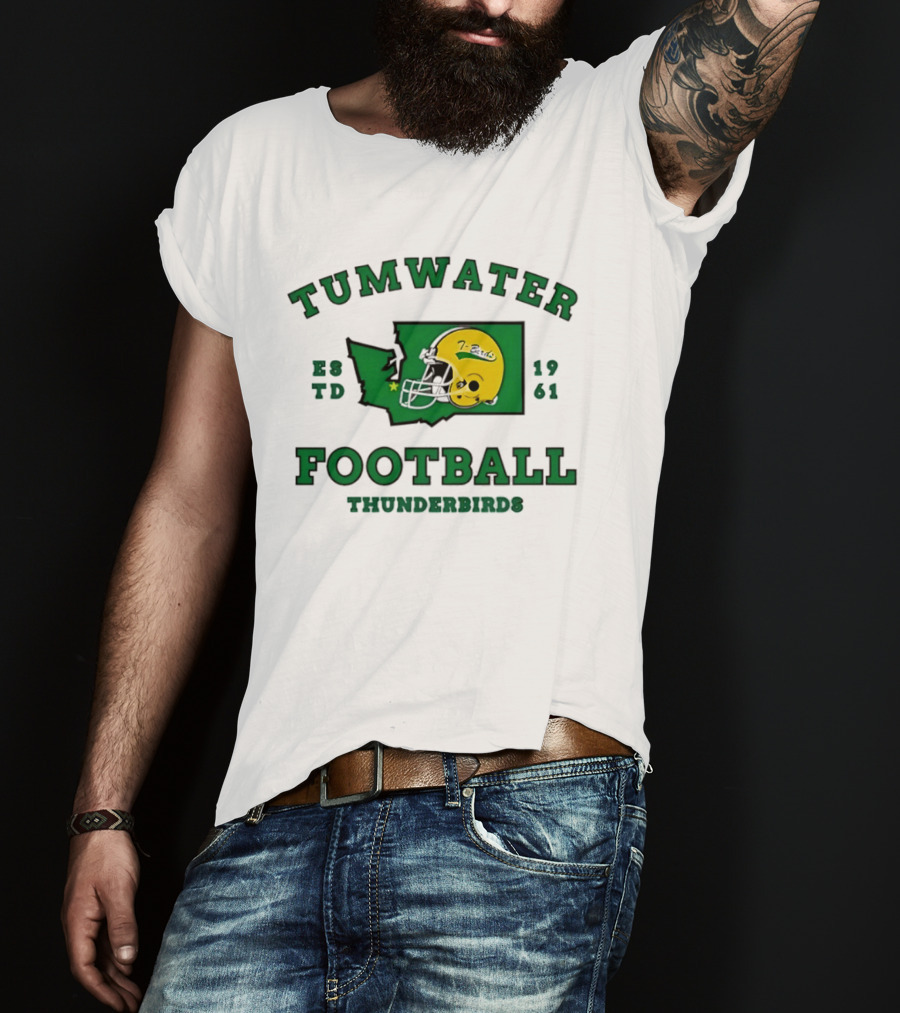 Tumwater Football Thunderbirds 1961 Estd Helmet And Washington State T-Shirt