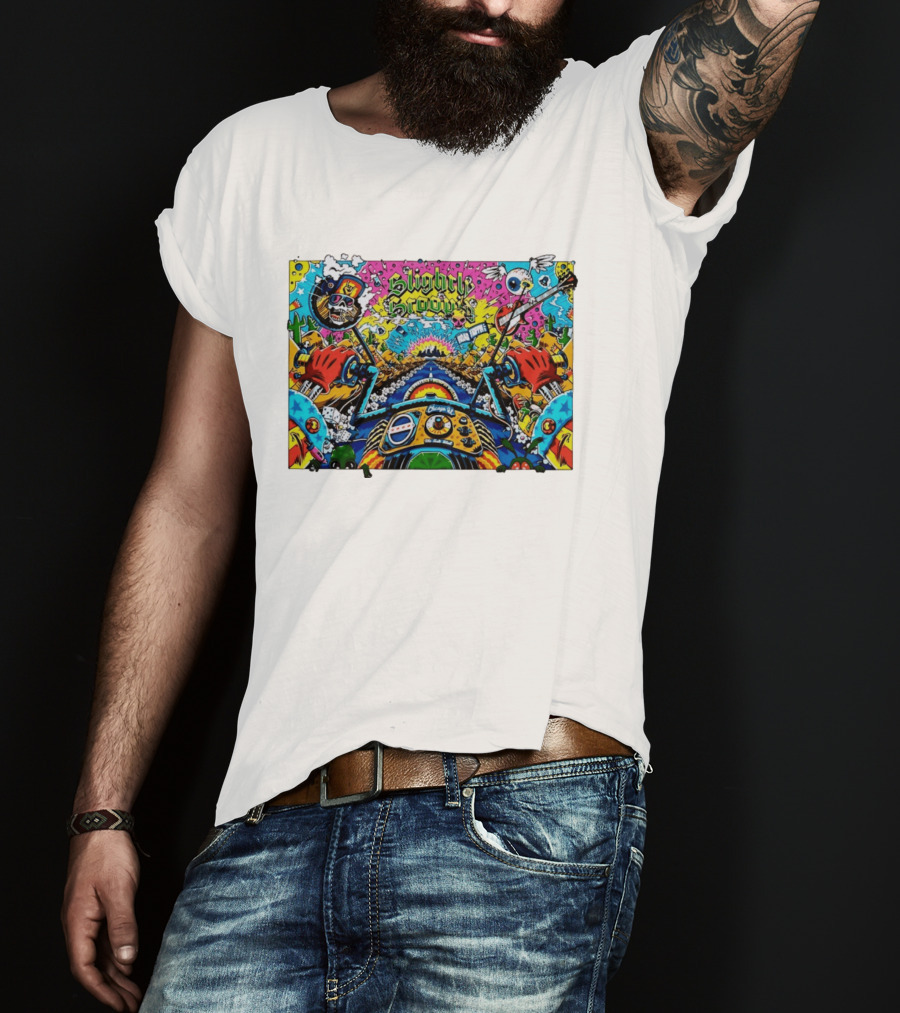 Slightly Stoopid Road Trippin Chicago IL Tour Art Alive Bird Skull Cactus Trippy Vibes T-Shirt