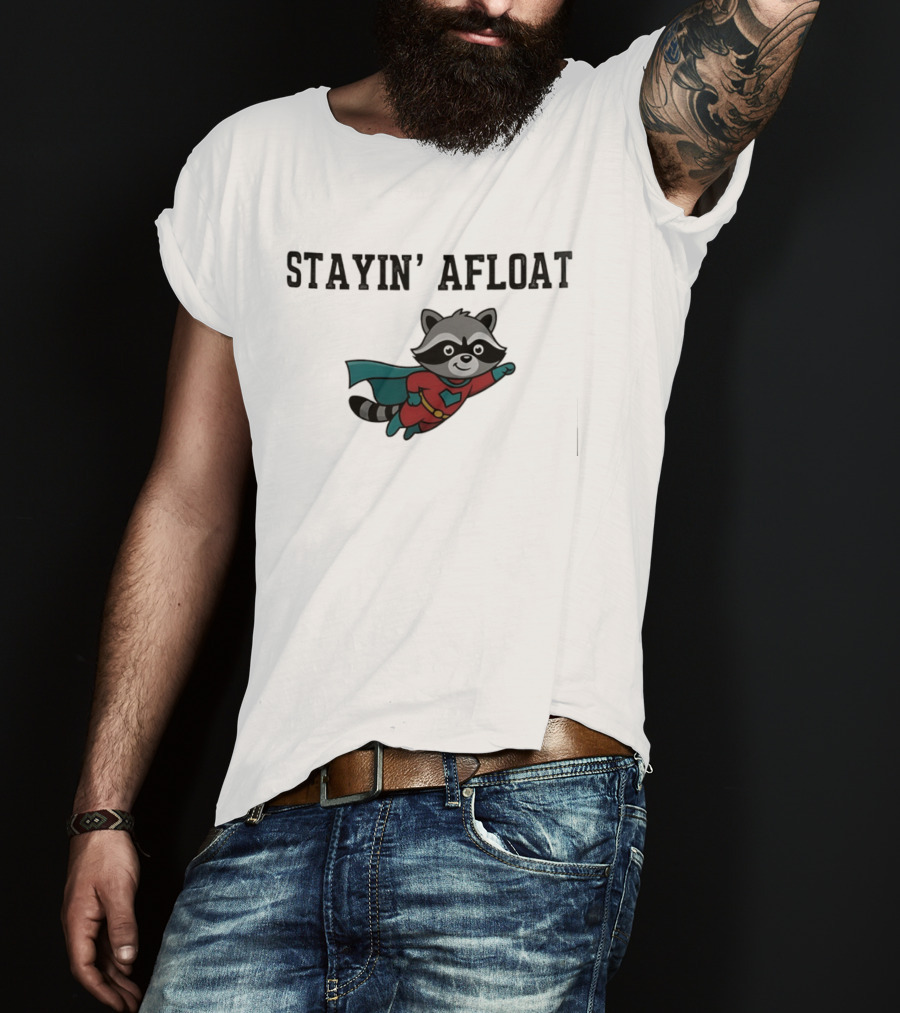 Stayin' Afloat Superhero Raccoon Flying Heroic Animal T-Shirt