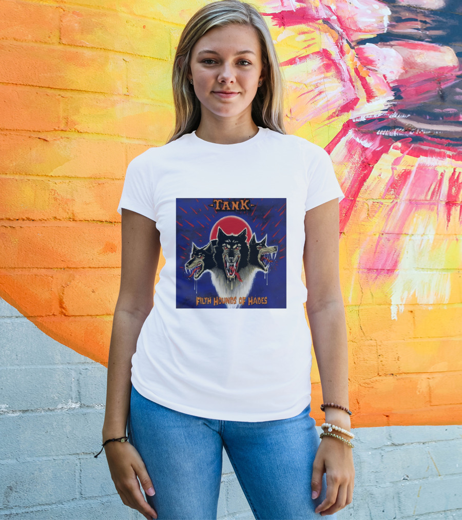 Tank Filth Hounds Of Hades Album Cover Heavy Metal Three Headed Dog Red Moon T-Shirt