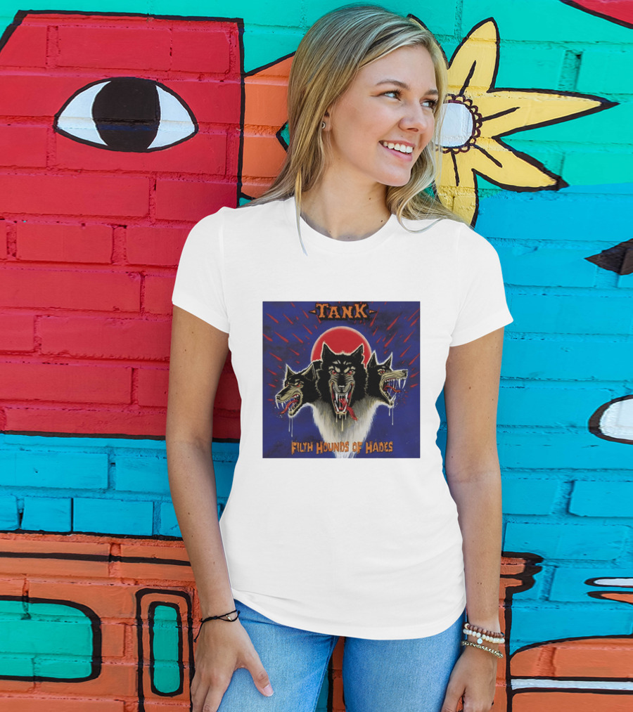 Tank Filth Hounds Of Hades Album Cover Heavy Metal Three Headed Dog Red Moon T-Shirt