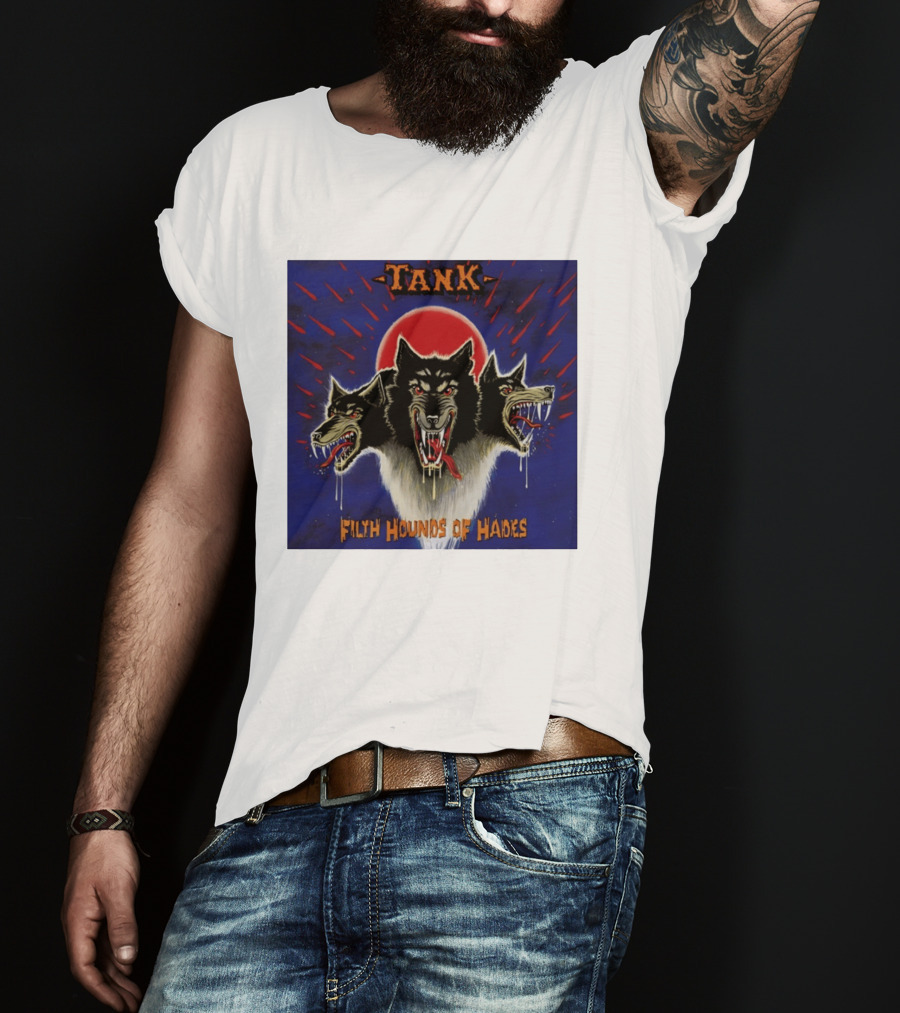 Tank Filth Hounds Of Hades Album Cover Heavy Metal Three Headed Dog Red Moon T-Shirt