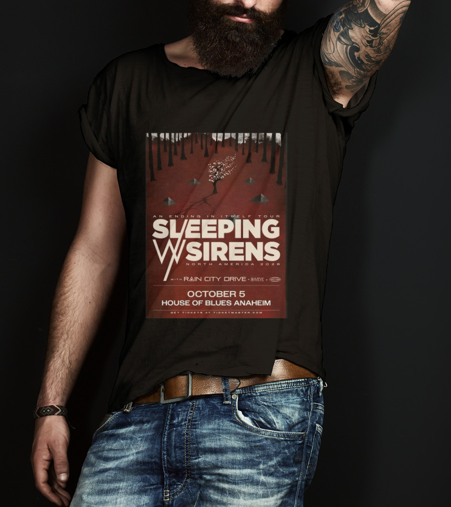 An Ending In Itself Tour Sleeping Sirens North America 2026 October 5 House Of Blues Anaheim Rain City Drive Eye🎵 T-Shirt