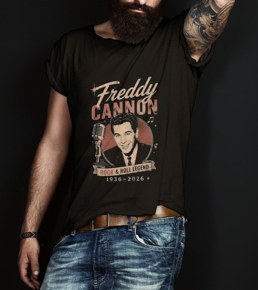 Freddy Cannon Rock & Roll Legend In Loving Memory 1936 2026 Microphone Musical Notes T-Shirt
