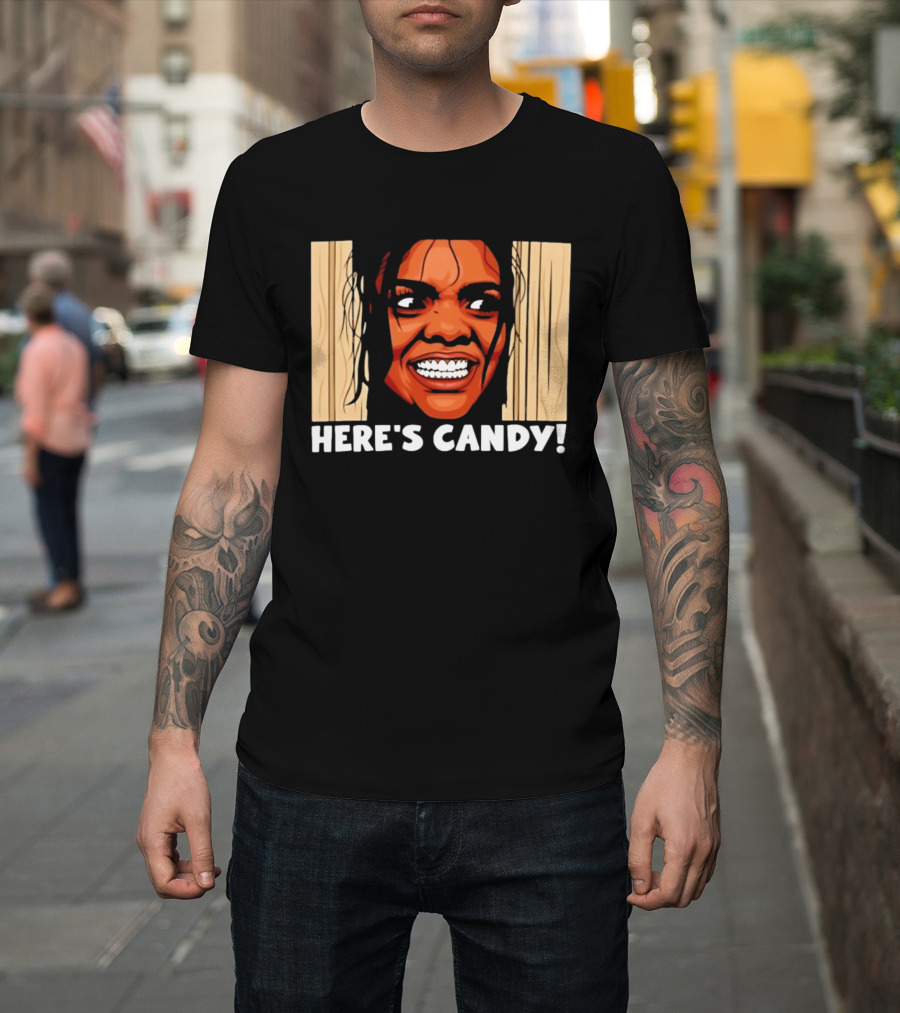 Here's Candy Horror Movie Halloween Face Breaking Through Wood T-Shirt