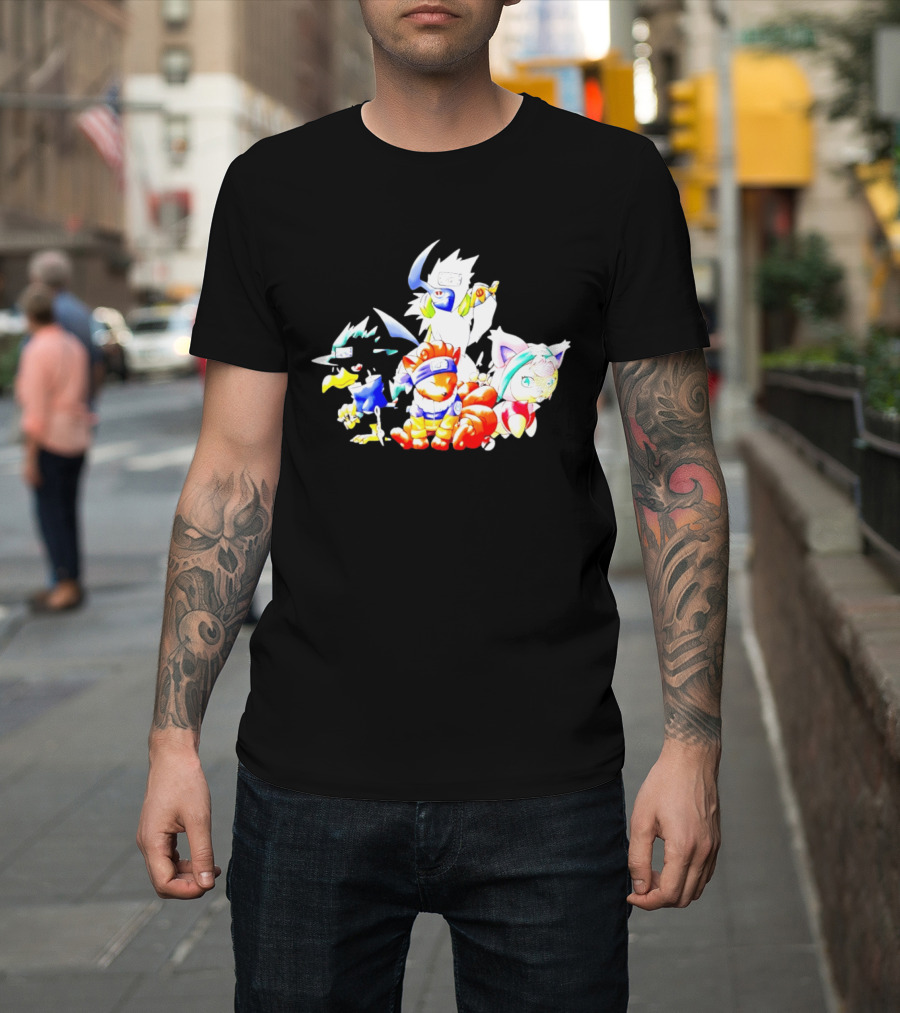 Chibi Pokemon Naruto Crossover With Animal Characters T-Shirt