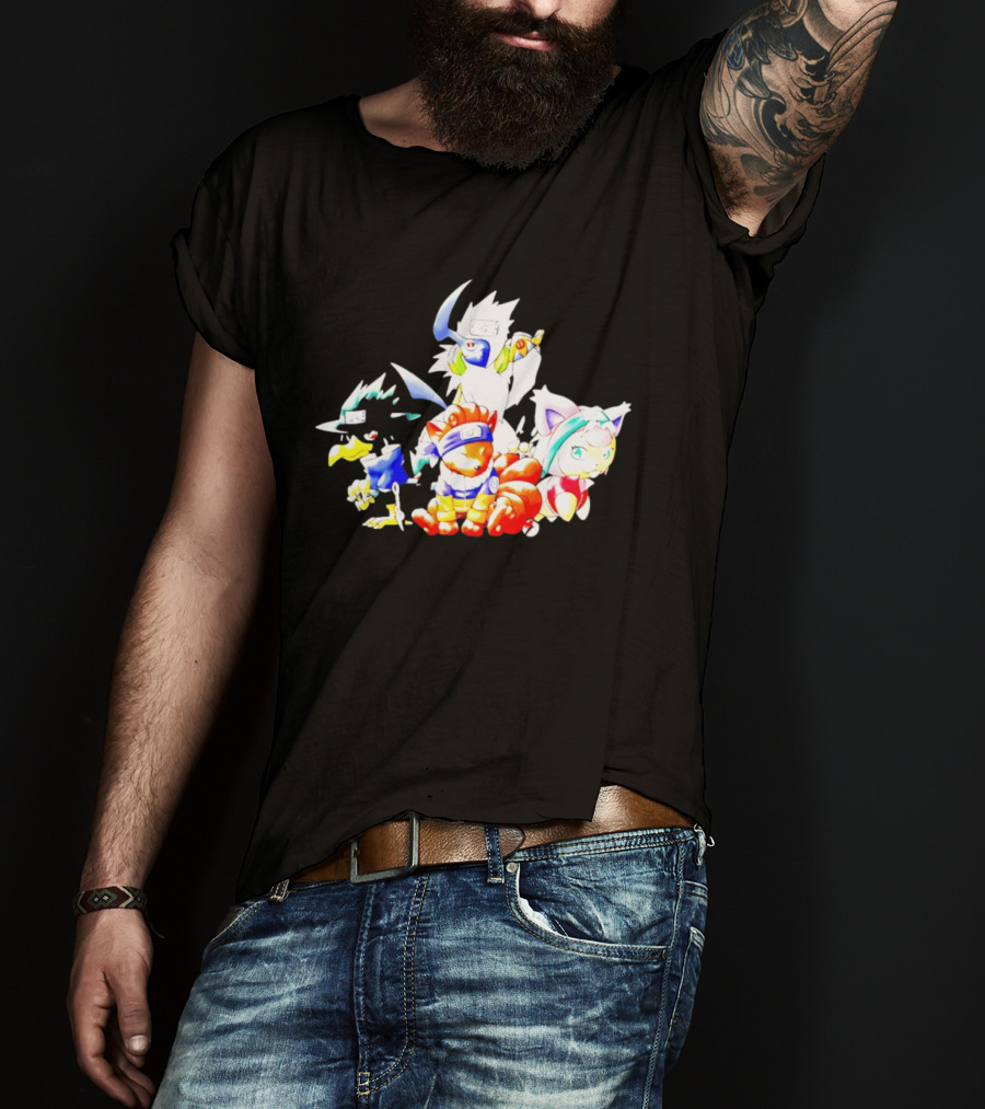 Chibi Pokemon Naruto Crossover With Animal Characters T-Shirt