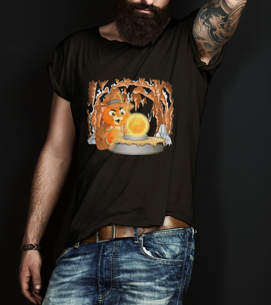 Raiders Of The Lost Yarn Cat Indiana Jones Golden Ball Relic Adventure T-Shirt