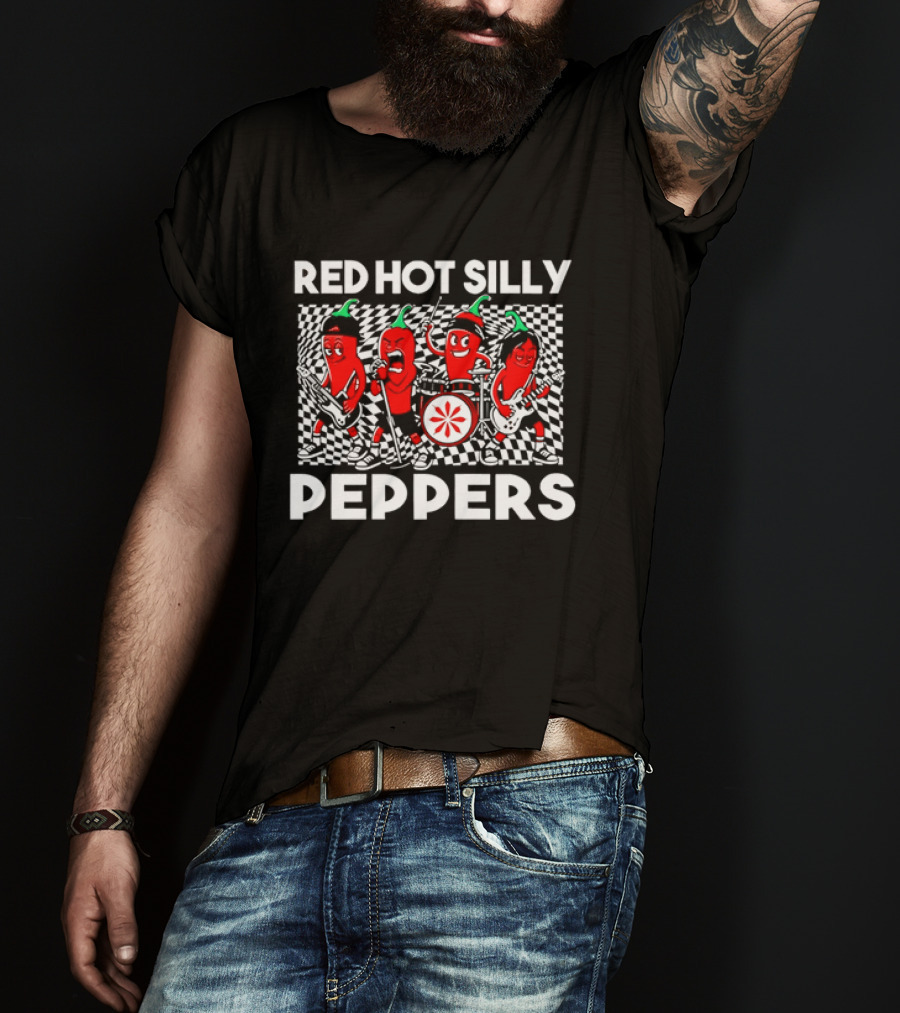 Red Hot Silly Peppers Cartoon Band Chili Characters T-Shirt