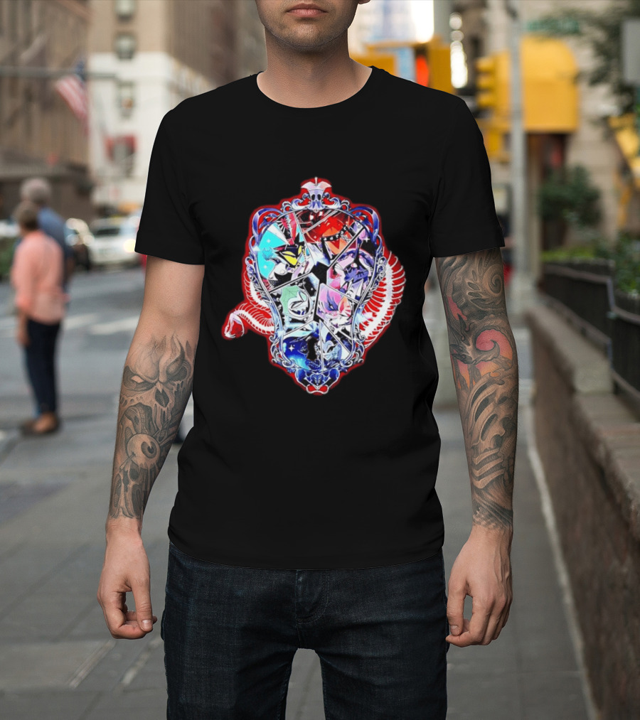 Vees Vox Valentino Velvet Overlord Hazbin Hotel Characters Stained Glass T-Shirt