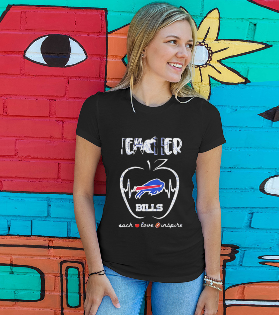 Teacher Buffalo Bills Teach Love Inspire Football Apple T-Shirt