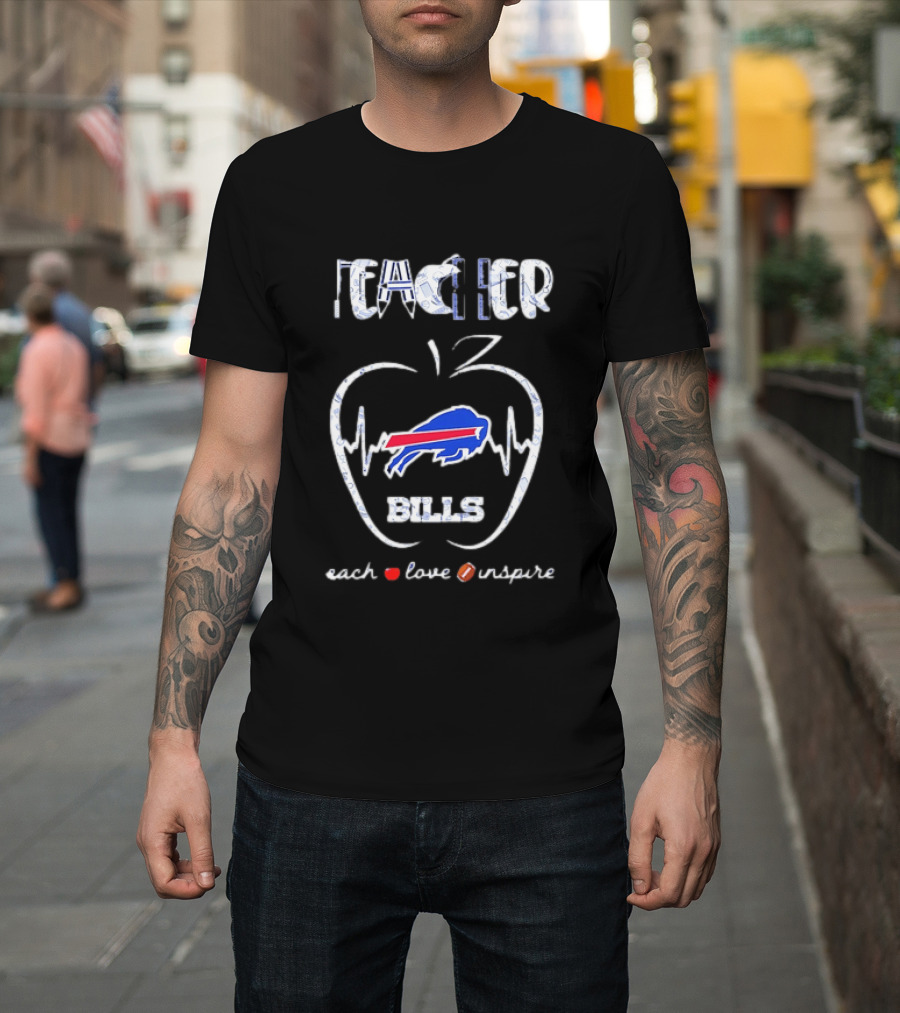 Teacher Buffalo Bills Teach Love Inspire Football Apple T-Shirt