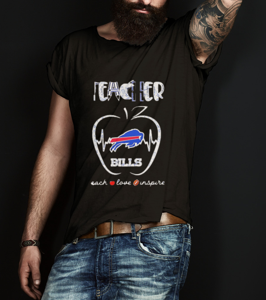 Teacher Buffalo Bills Teach Love Inspire Football Apple T-Shirt