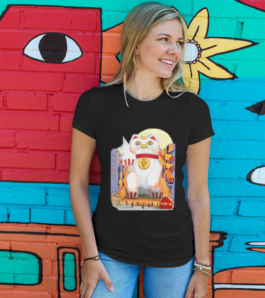 TGF Lucky Cat Maneki Neko Giant Cat City Destruction T-Shirt