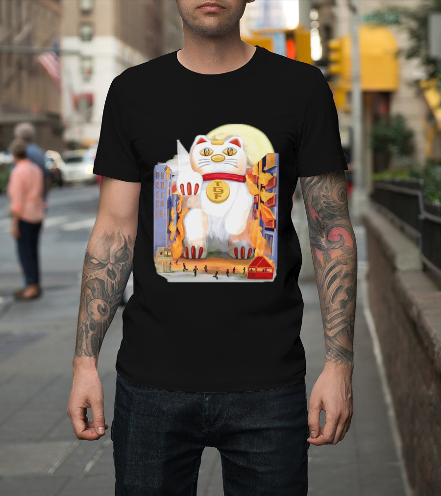 TGF Lucky Cat Maneki Neko Giant Cat City Destruction T-Shirt