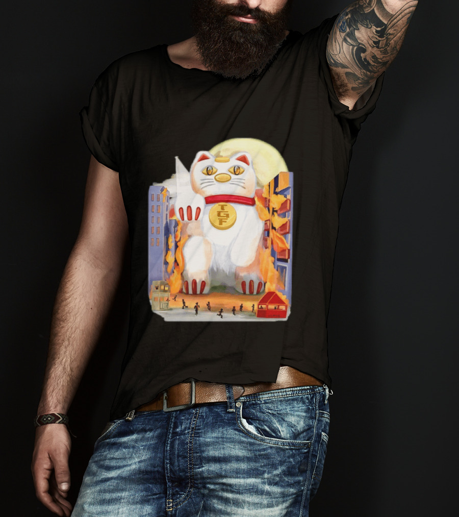 TGF Lucky Cat Maneki Neko Giant Cat City Destruction T-Shirt