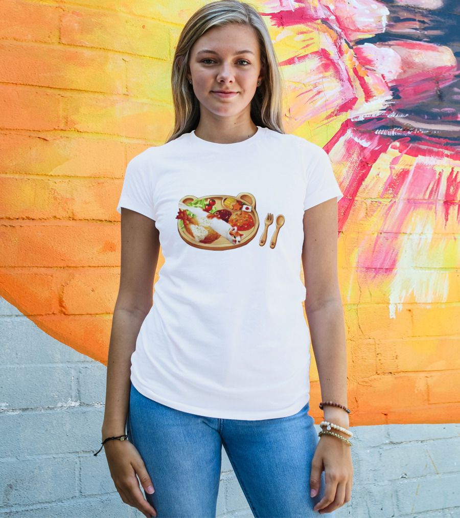 Cat Sushi On Bear Shaped Japanese Meal Plate With Shrimp And Rice T-Shirt