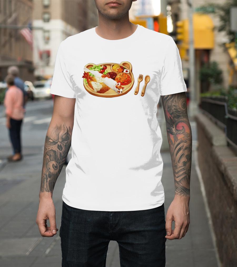 Cat Sushi On Bear Shaped Japanese Meal Plate With Shrimp And Rice T-Shirt