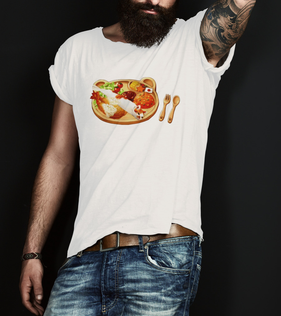 Cat Sushi On Bear Shaped Japanese Meal Plate With Shrimp And Rice T-Shirt