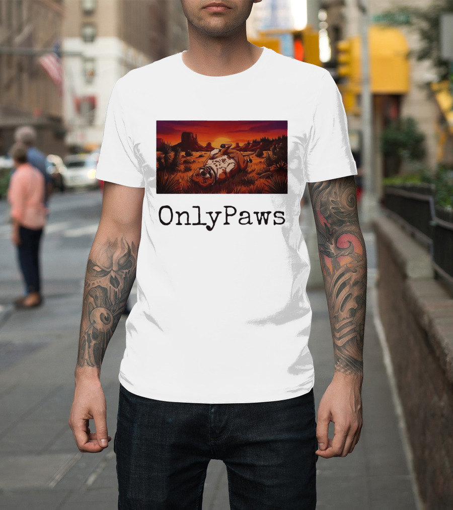 Desert Sunset Playful Pit Bull OnlyPaws Scenic Wonderland T-Shirt
