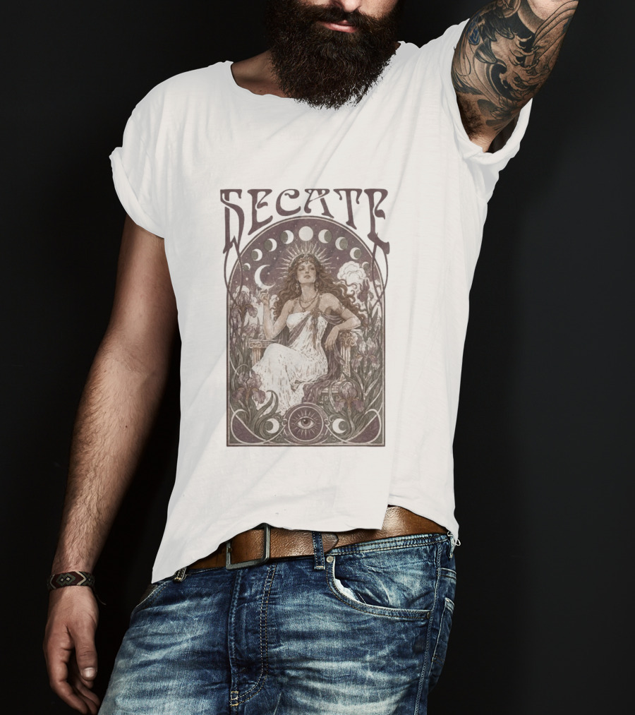 Hecate Goddess Moon Phases Magic Feminist Witch Pagan Crossroads Key Goth Grunge T-Shirt