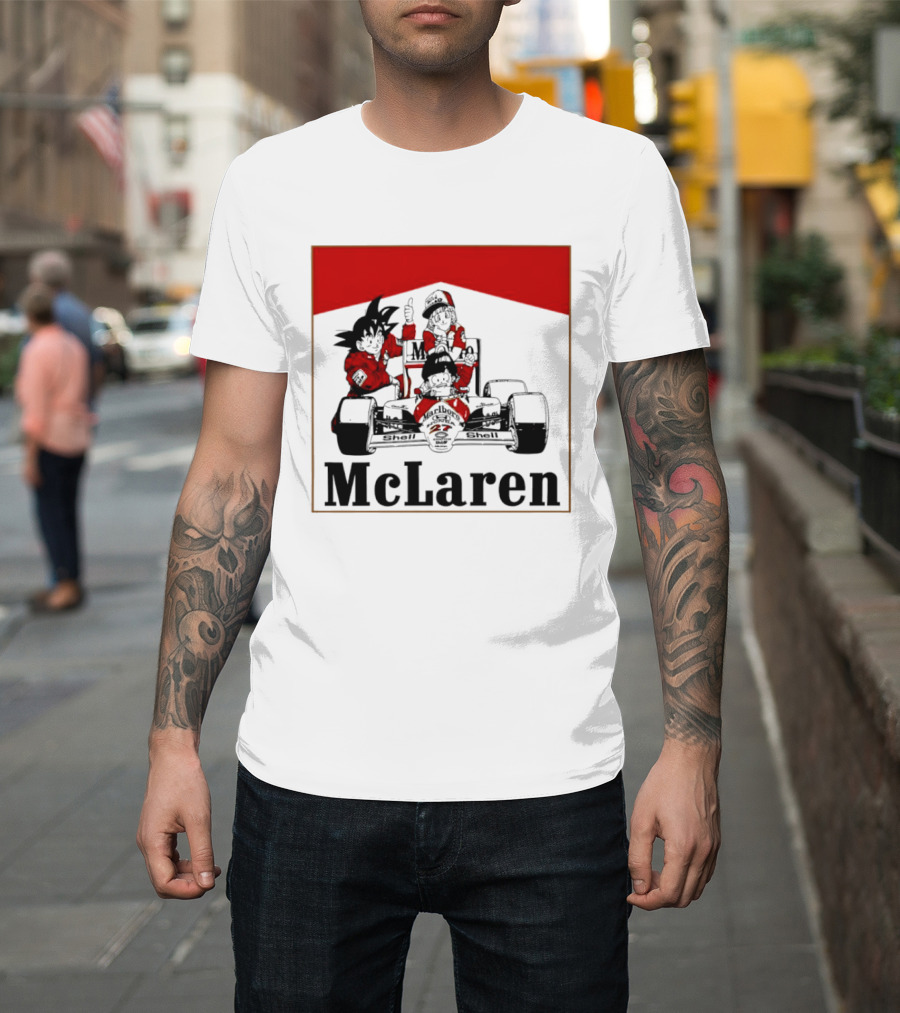 Goku Bulma Senbei McLaren Honda Marlboro Shell 27 Anime Racing Team Formula 1 T-Shirt