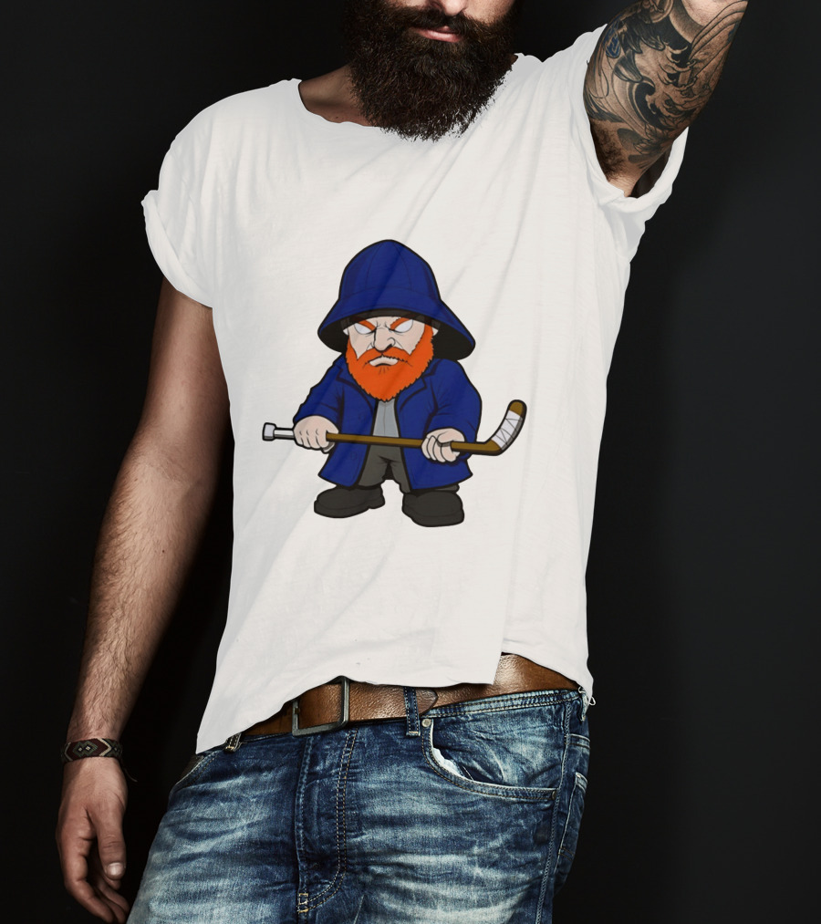 New Islanders Bearded Fisherman Cartoon Hockey Player T-Shirt