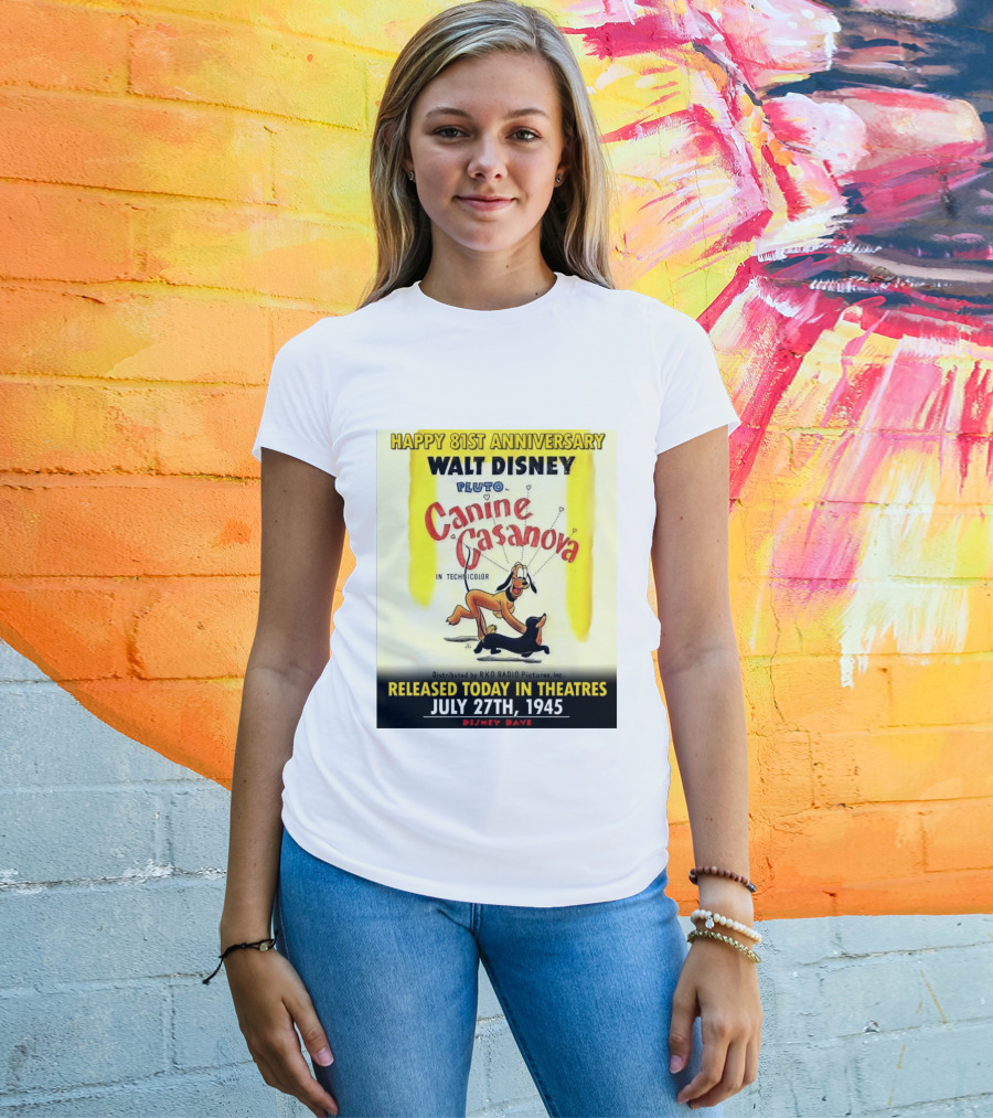 Walt Disney Pluto Canine Casanova 81st Anniversary Released July 27th 1945 T-Shirt