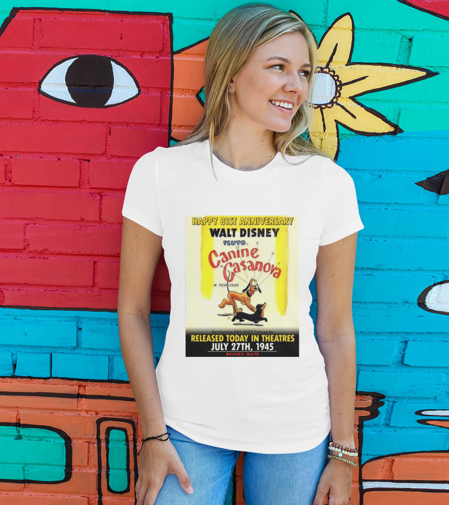 Walt Disney Pluto Canine Casanova 81st Anniversary Released July 27th 1945 T-Shirt