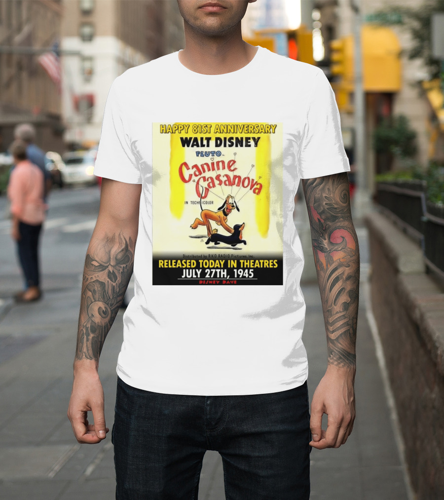 Walt Disney Pluto Canine Casanova 81st Anniversary Released July 27th 1945 T-Shirt