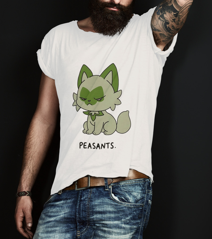Sprigatito Peasants Meme Pokemon Cat Image Text Purr Delusion T-Shirt