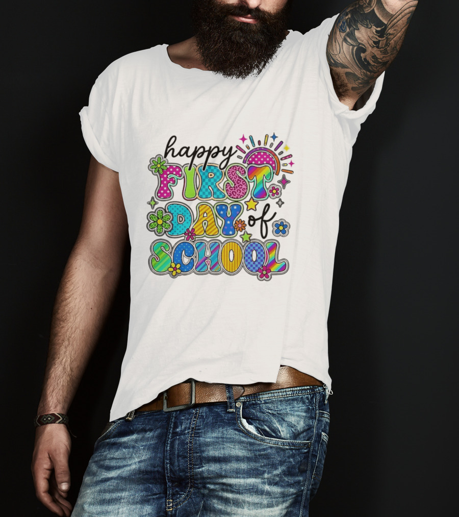 Happy First Day Of School Colorful Letter Collage T-Shirt