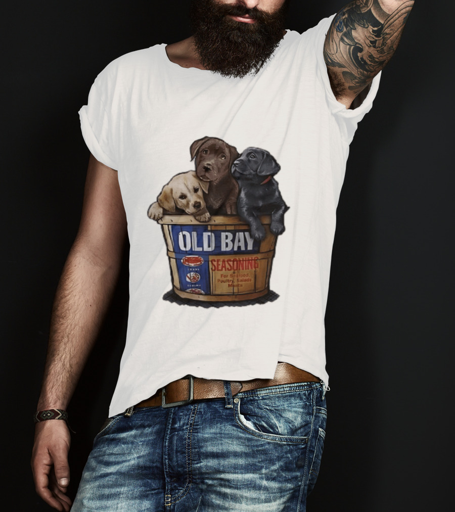 Old Bay Seasoning Labrador Puppies In Bushel Basket For Seafood Poultry Salads Meats T-Shirt