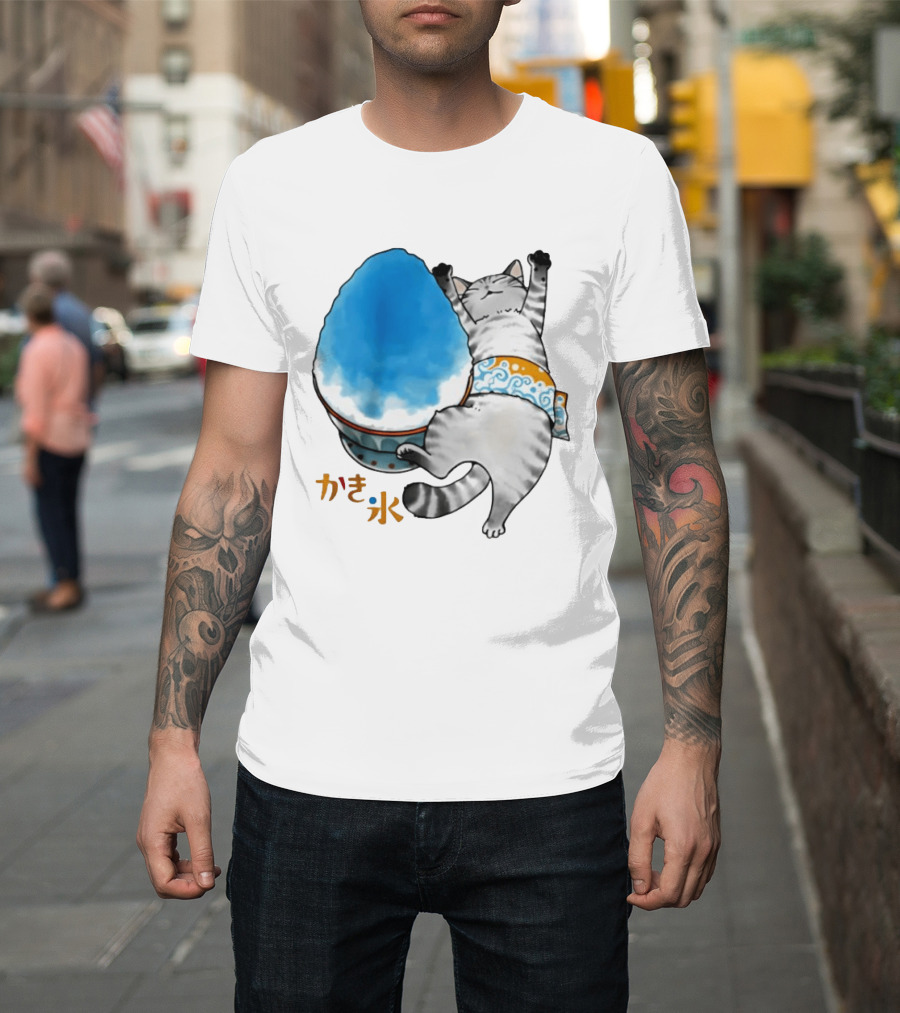 Tabby Cat Kakigori Shaved Ice Japanese Food Summer Relaxing Kaki Gori T-Shirt
