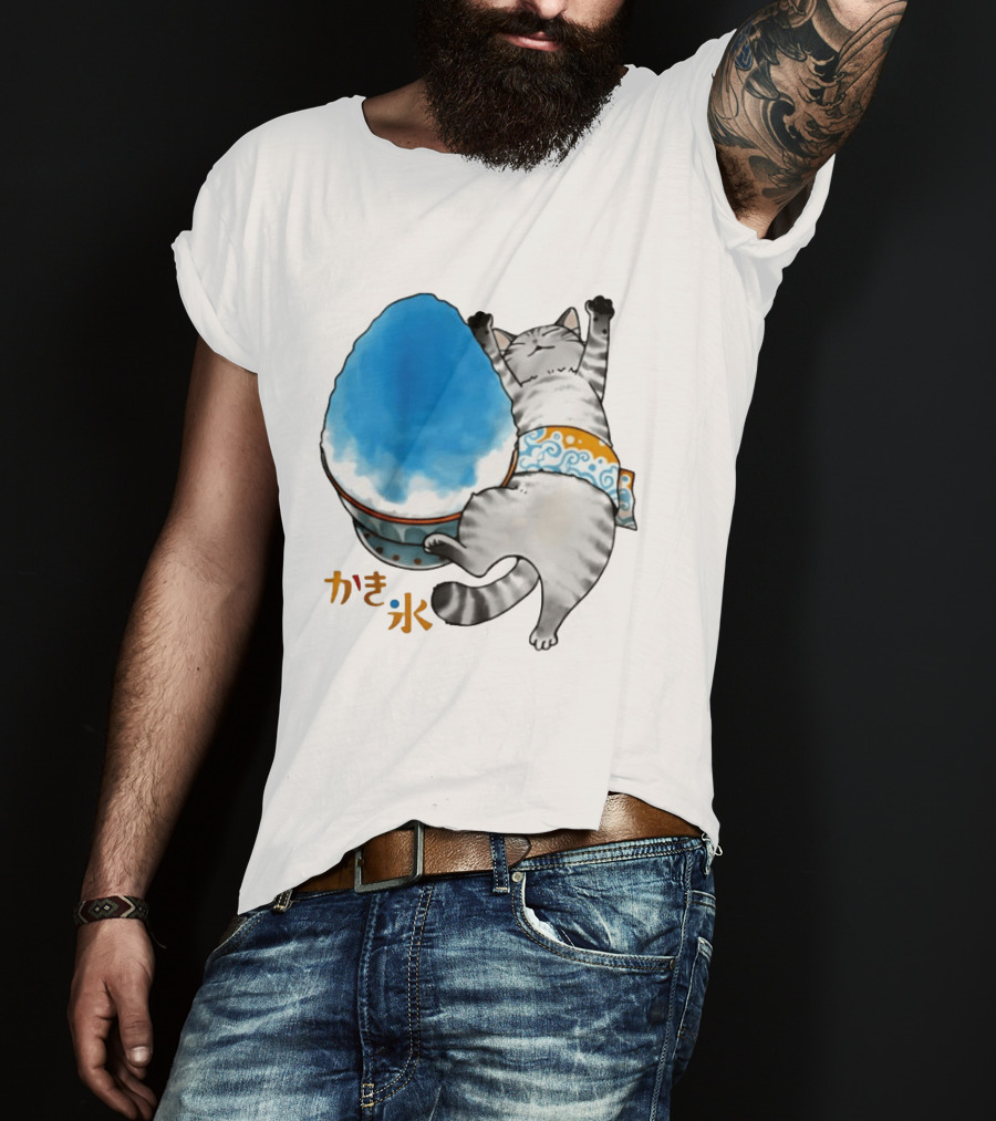 Tabby Cat Kakigori Shaved Ice Japanese Food Summer Relaxing Kaki Gori T-Shirt