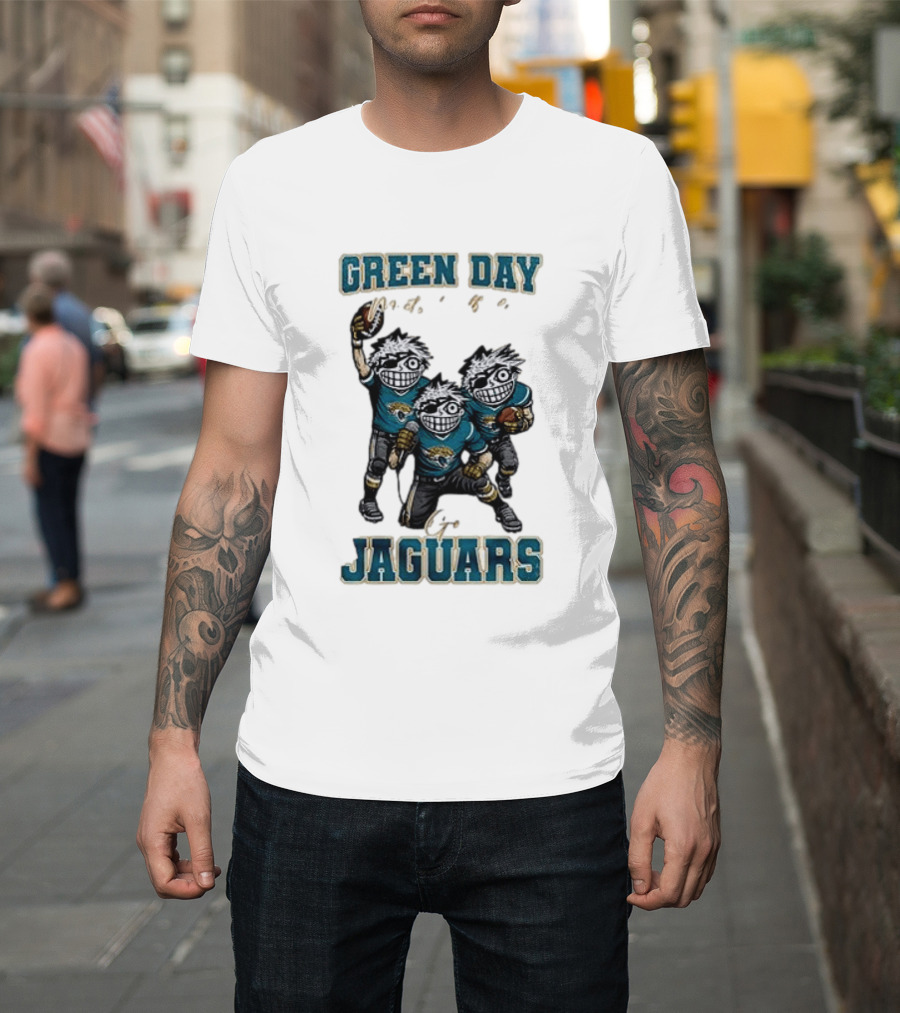 Green Day Jacksonville Jaguars Crossover With Football Characters T-Shirt