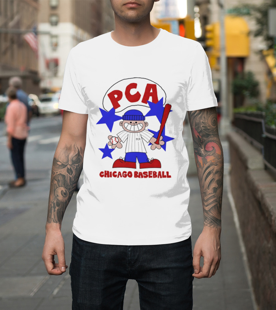 PCA Chicago Baseball Cartoon Youth Kids Sports Humor Red Blue Stars T-Shirt