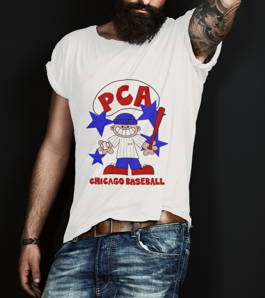 PCA Chicago Baseball Cartoon Youth Kids Sports Humor Red Blue Stars T-Shirt