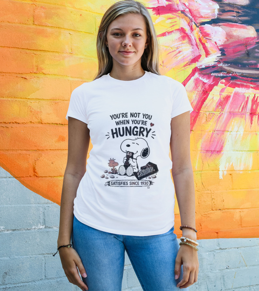 Peanuts Snoopy And Woodstock You're Not You When You're Hungry Snickers T-Shirt