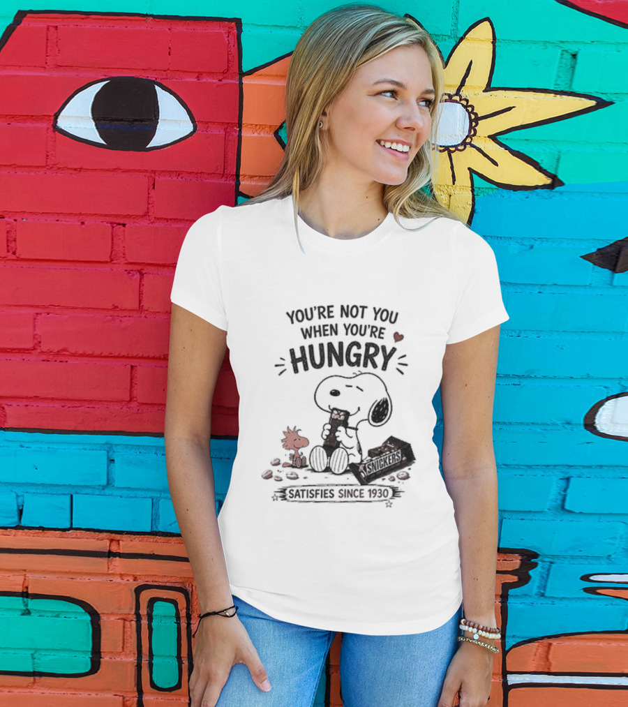 Peanuts Snoopy And Woodstock You're Not You When You're Hungry Snickers T-Shirt