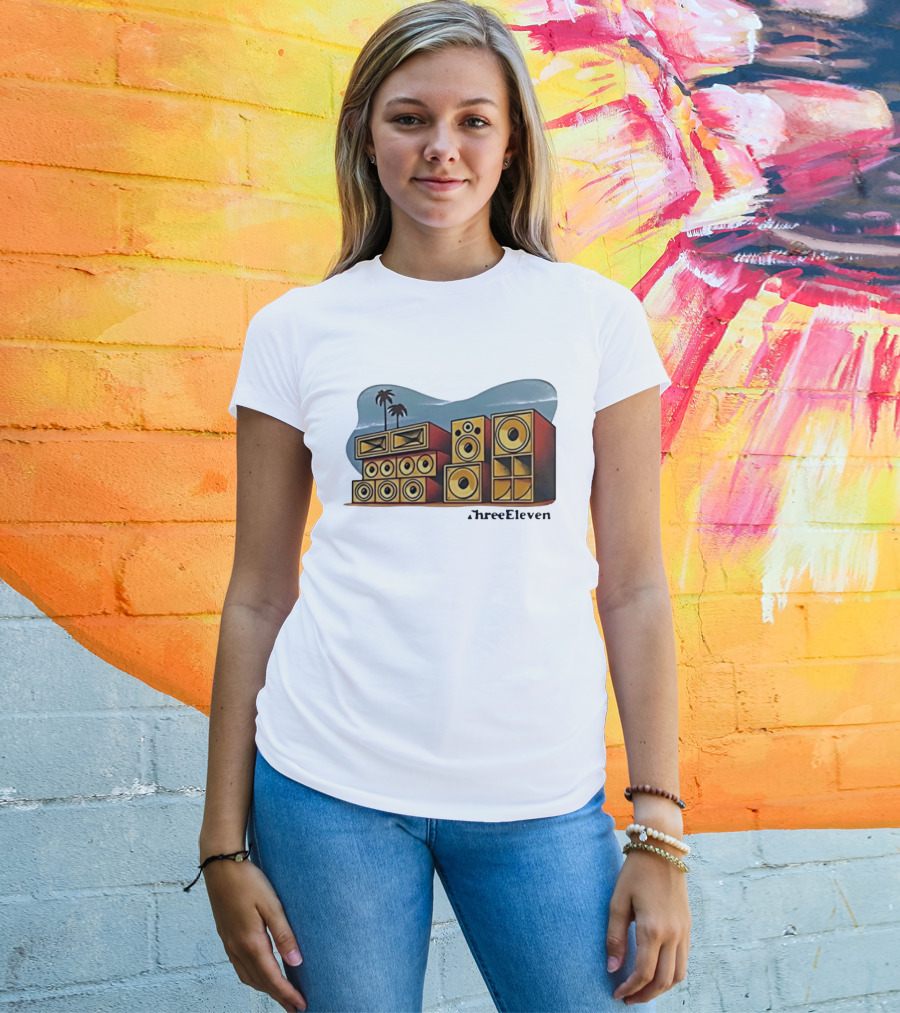 ThreeEleven Sound System Speaker Stack Reggae With Palm Trees T-Shirt