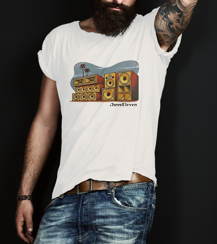 ThreeEleven Sound System Speaker Stack Reggae With Palm Trees T-Shirt