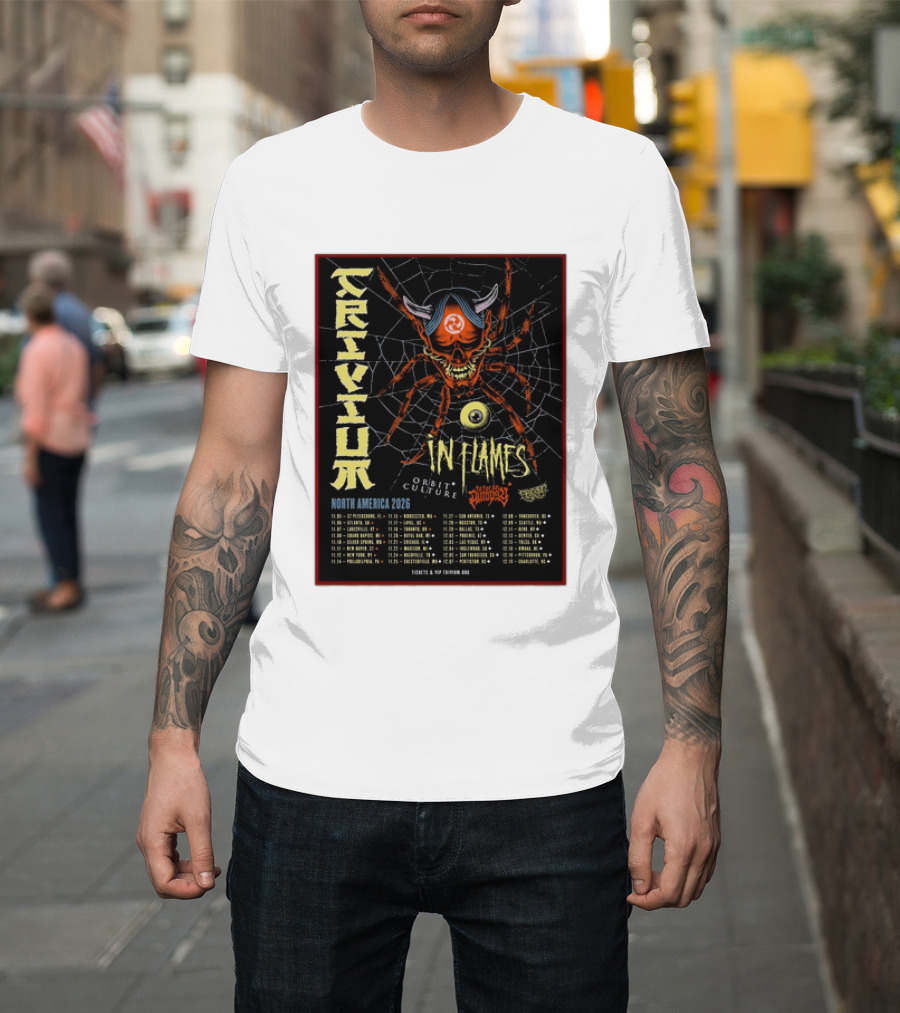 Trivium In Flames Orbit Culture Fit For An Autopsy North America 2026 Tour Dates And Locations T-Shirt
