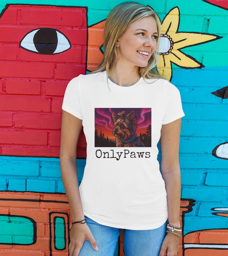 Yorkshire Terrier OnlyPaws Aurora Borealis Forest Scene T-Shirt
