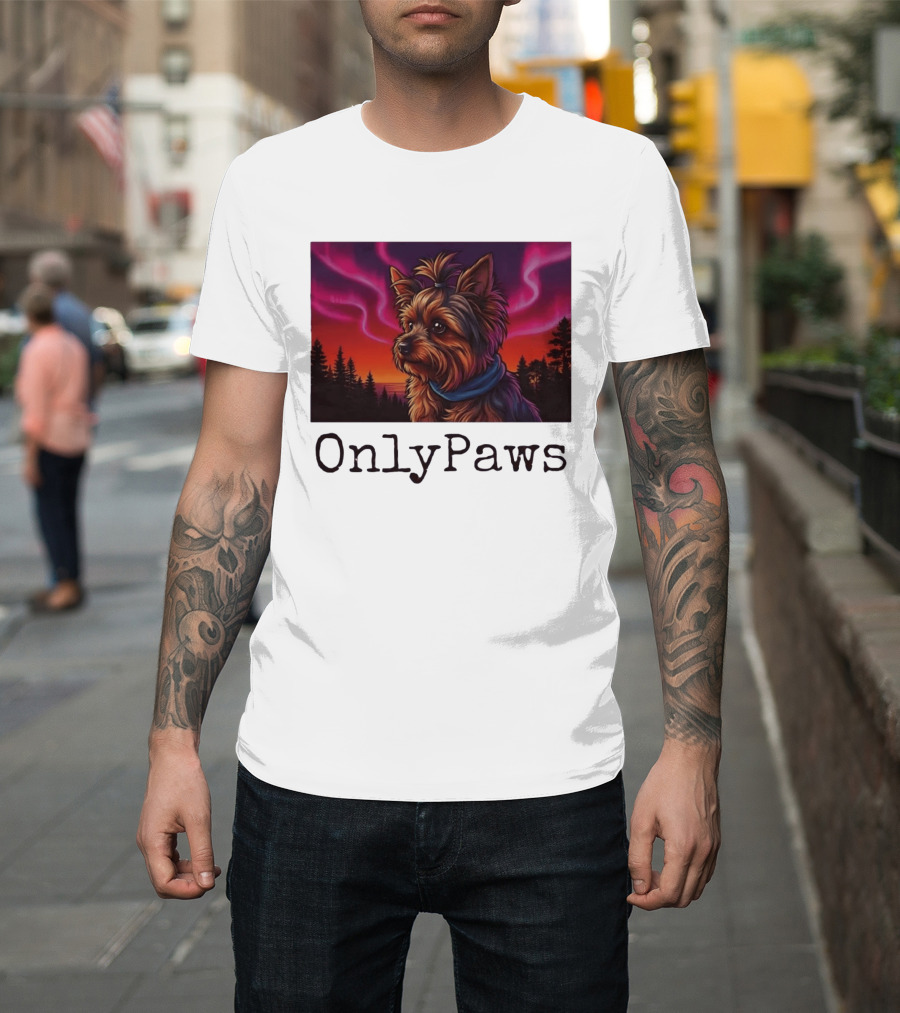 Yorkshire Terrier OnlyPaws Aurora Borealis Forest Scene T-Shirt