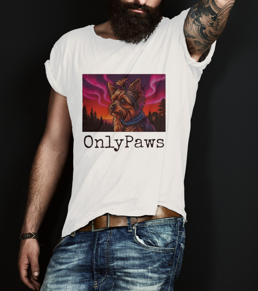 Yorkshire Terrier OnlyPaws Aurora Borealis Forest Scene T-Shirt